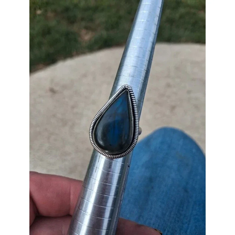 Chunky Labradorite Cabochon • Blue Flash Labradorite Ring • Artisan Boho Style